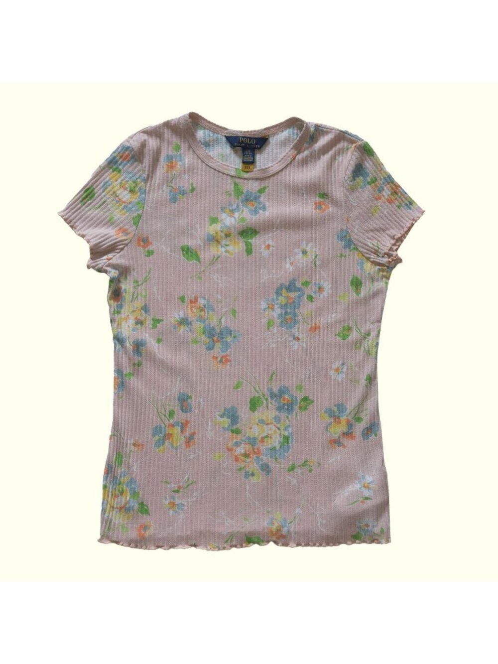 RALPH LAUREN POLO VTG 00s Y2K FLORAL PRINT PINK CUTE BABY T SHIRT SZ L (12-14)